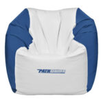 Blue and white waterproof bean bag chair with "PATHFINDER" on the front, offering a wide, comfy seat ideal for boats. marine bean bag